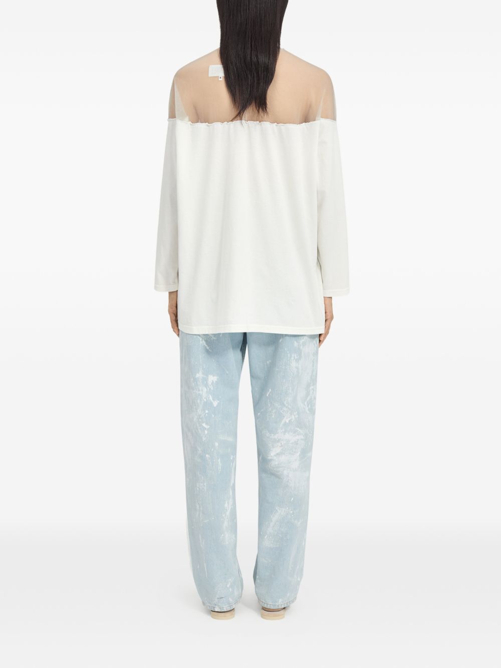 T-shirt a maniche lunghe con dettaglio trasparente in bianco Mm6 maison margiela - donna 