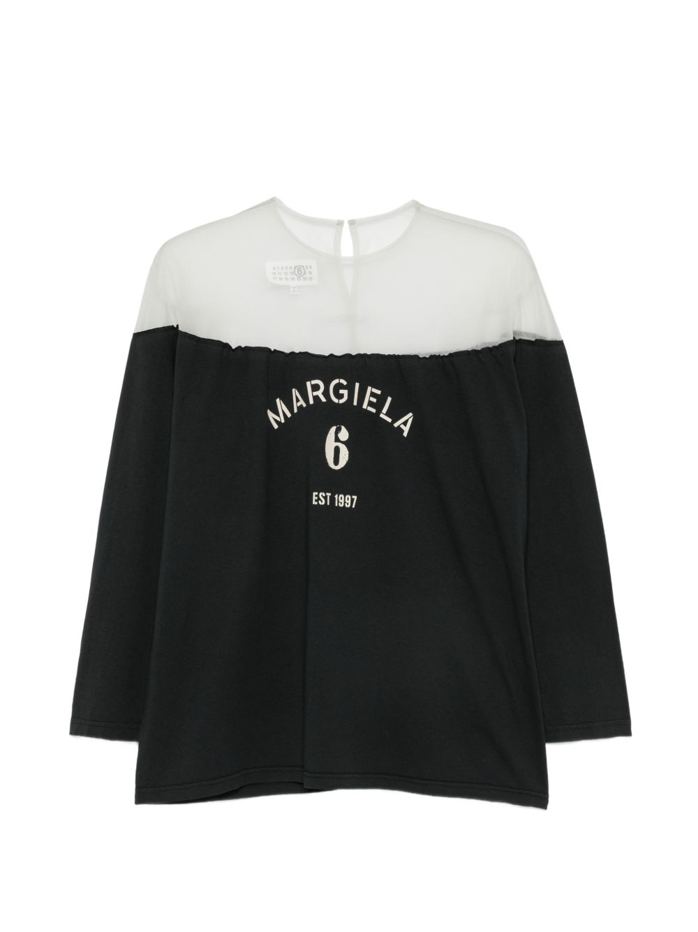 T-shirt a maniche lunghe con pannello trasparente in nero Mm6 maison margiela - donna 