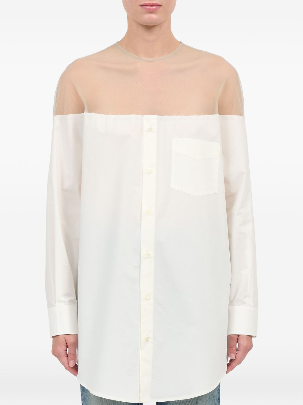 Camicia lunga con inserto trasparente in bianco Mm6 maison margiela - donna 