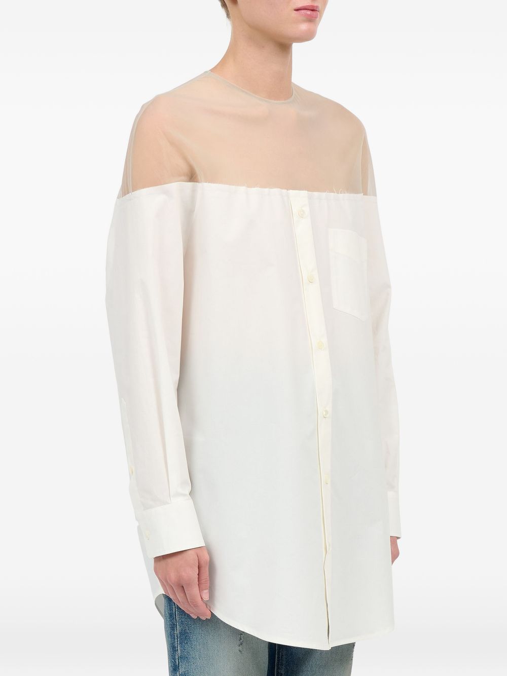 Camicia lunga con inserto trasparente in bianco Mm6 maison margiela - donna 