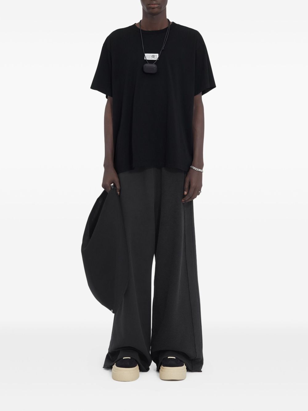 T-shirt girocollo con logo in nero Mm6 maison margiela - uomo 