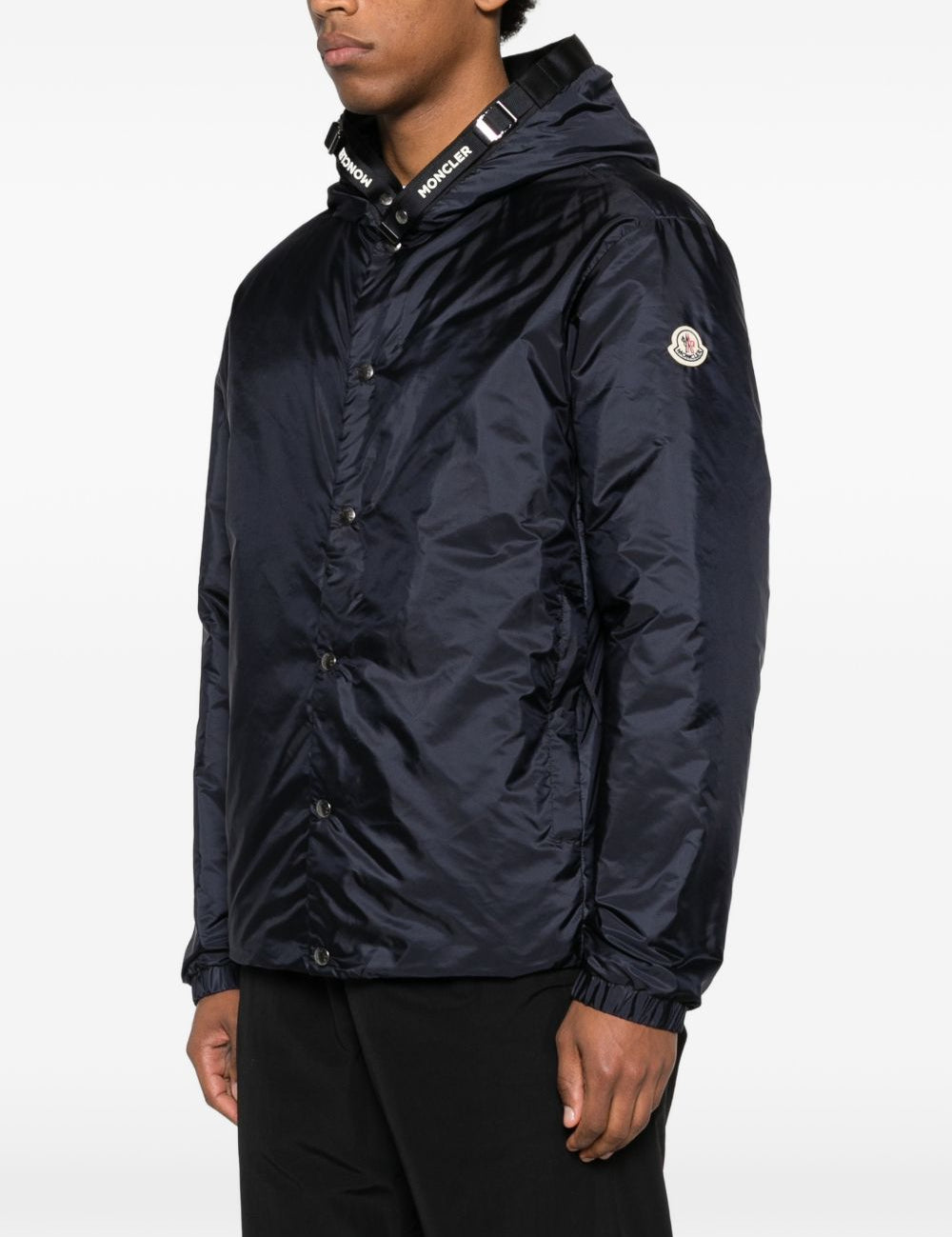Piumino con cappuccio e logo in blu Moncler - uomo 