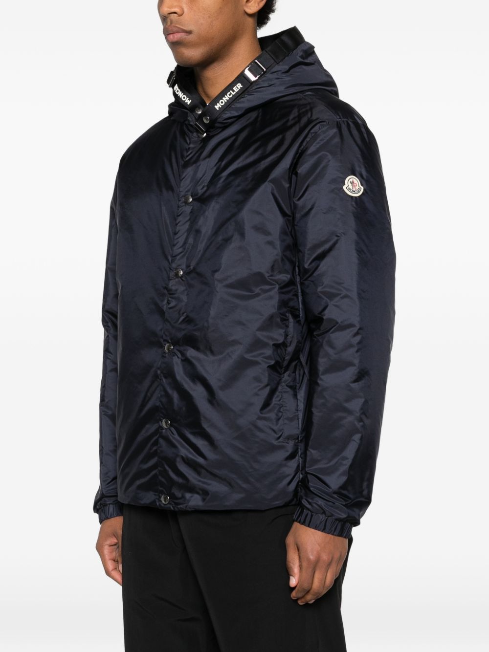 Piumino con cappuccio e logo in blu Moncler - uomo 