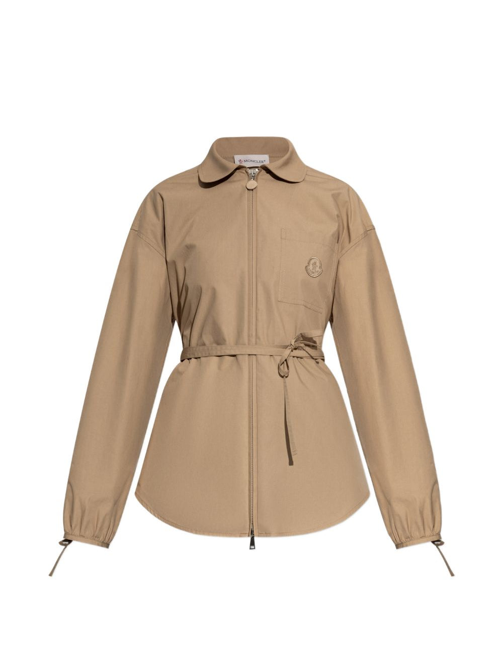 Giacca in cotone con cintura e chiusura a zip in beige Moncler - donna 
