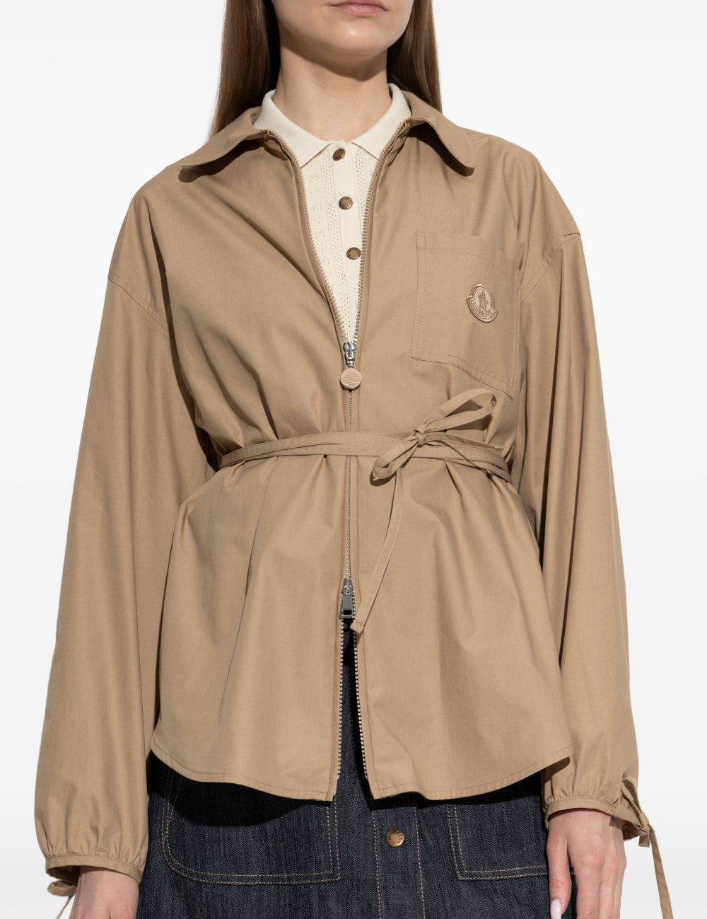 Giacca in cotone con cintura e chiusura a zip in beige Moncler - donna 