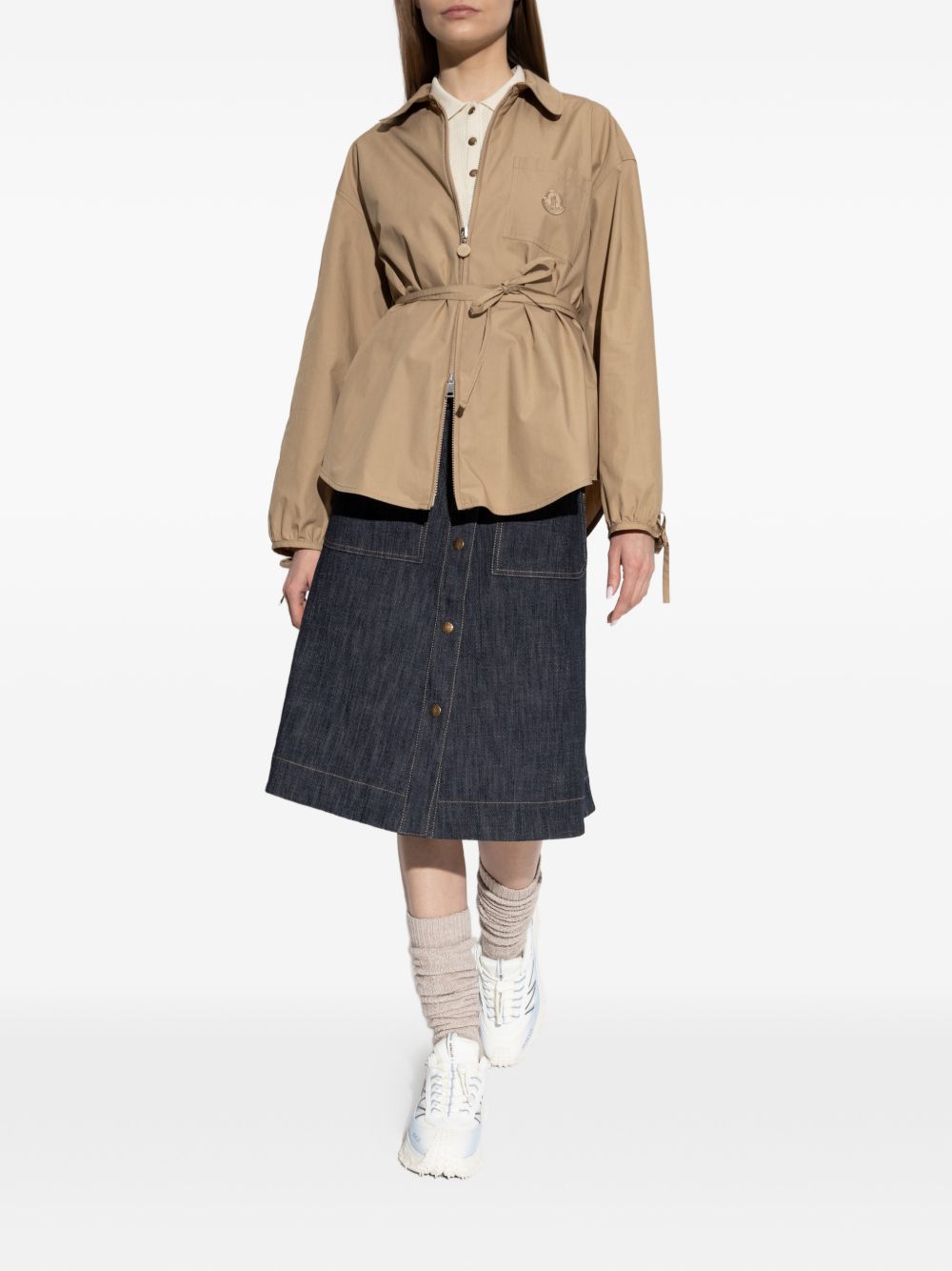 Giacca in cotone con cintura e chiusura a zip in beige Moncler - donna 