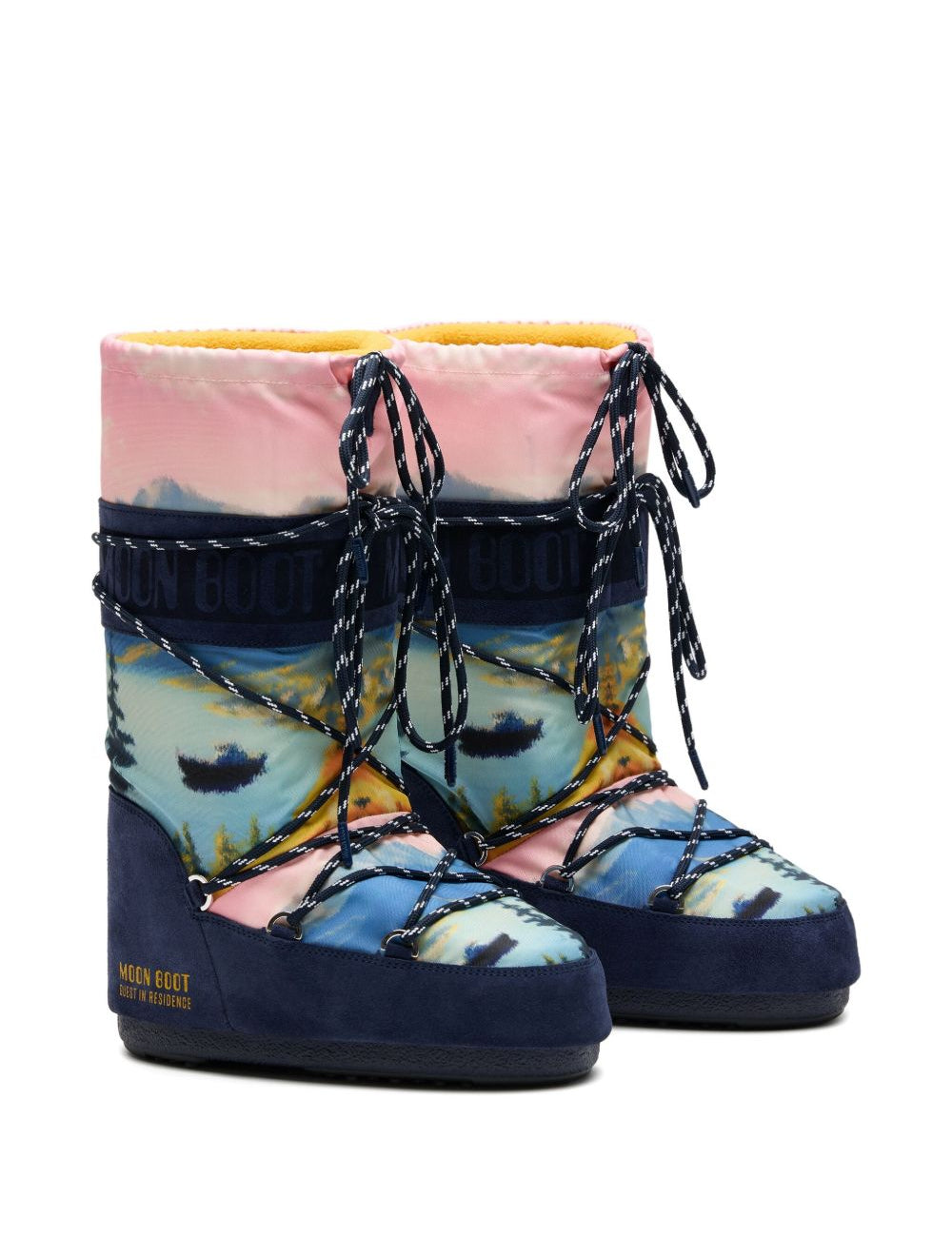 Stivali da neve con lacci e stampa grafica<BR/>multicolore Moon boot x guest in residence - donna 