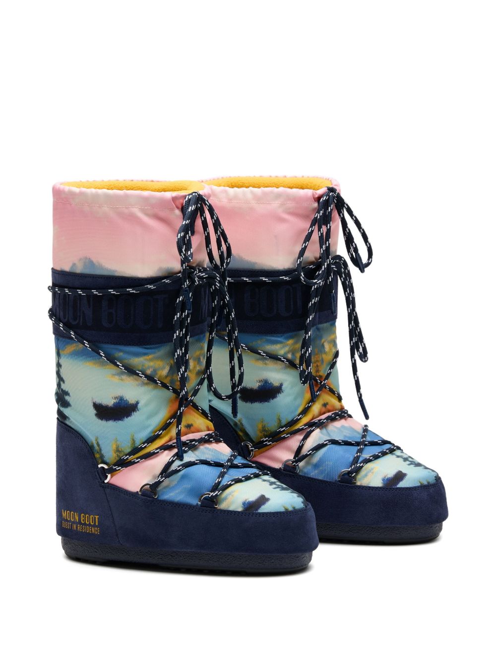 Stivali da neve con lacci e stampa grafica<BR/>multicolore Moon boot x guest in residence - donna 