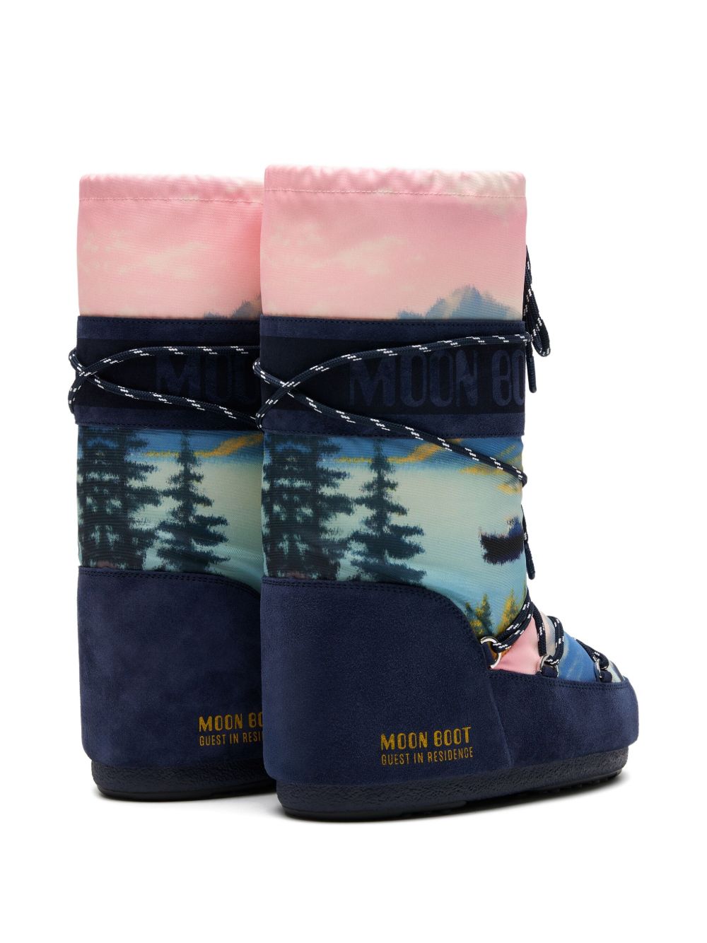 Stivali da neve con lacci e stampa grafica<BR/>multicolore Moon boot x guest in residence - donna 