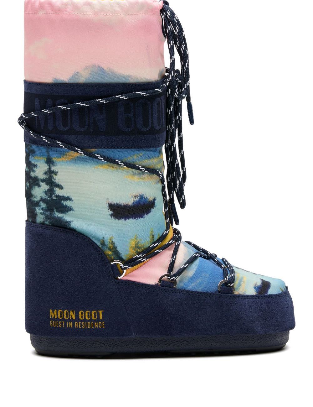 Stivali da neve con lacci e stampa grafica<BR/>multicolore Moon boot x guest in residence - donna 