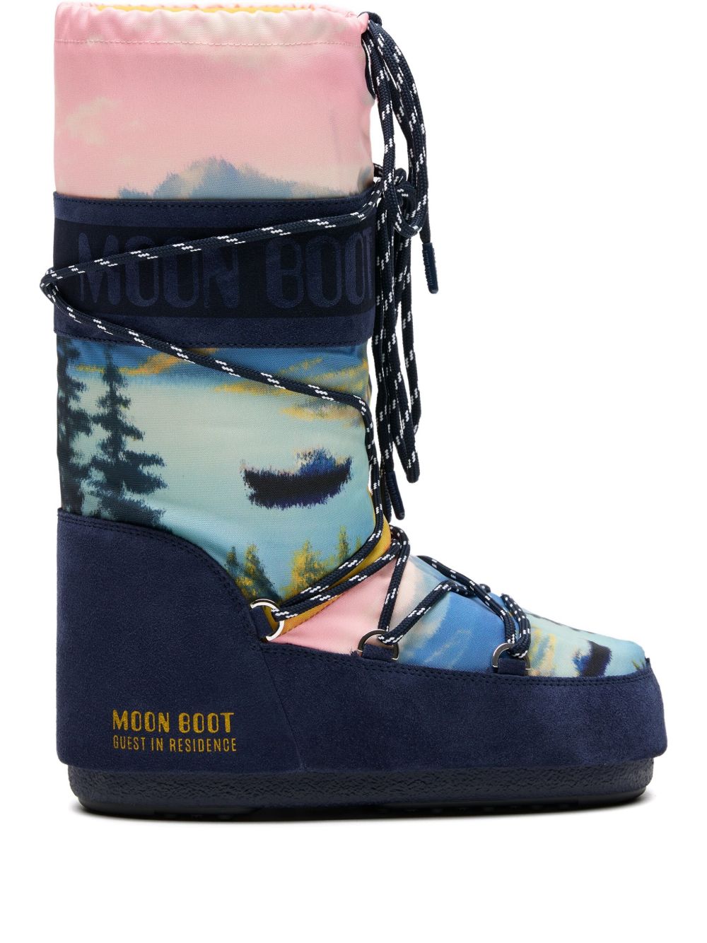 Stivali da neve con lacci e stampa grafica<BR/>multicolore Moon boot x guest in residence - donna 