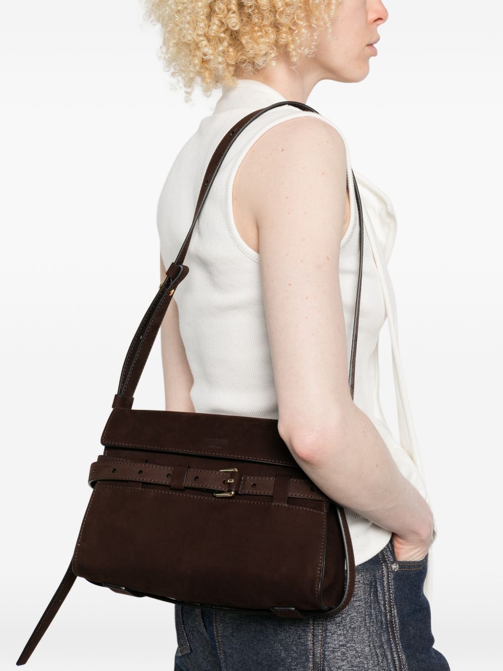 Borsa a spalla tie-me in suede nero Moschino - donna 