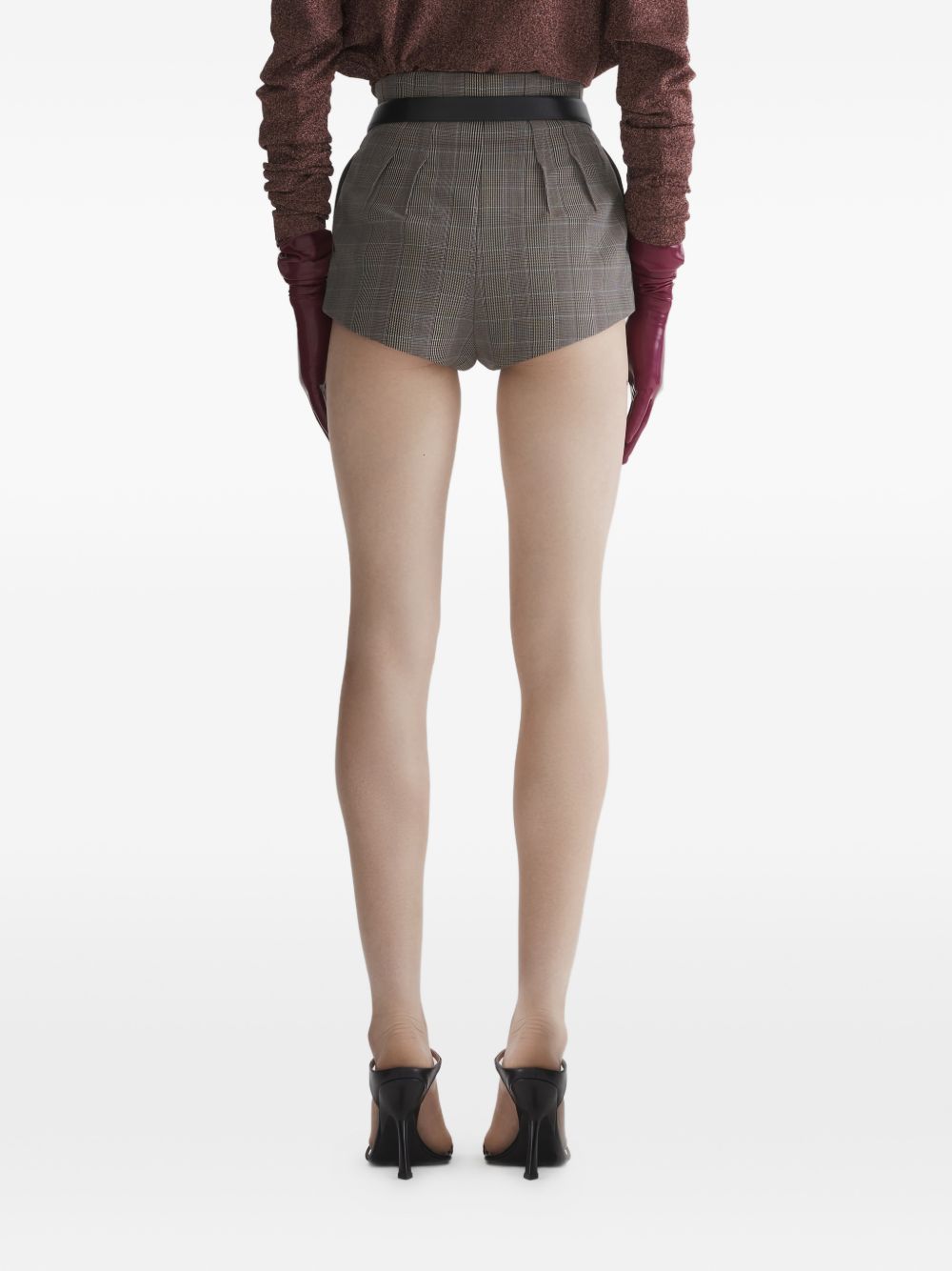 Shorts a quadri a vita alta in marrone Mugler - donna 