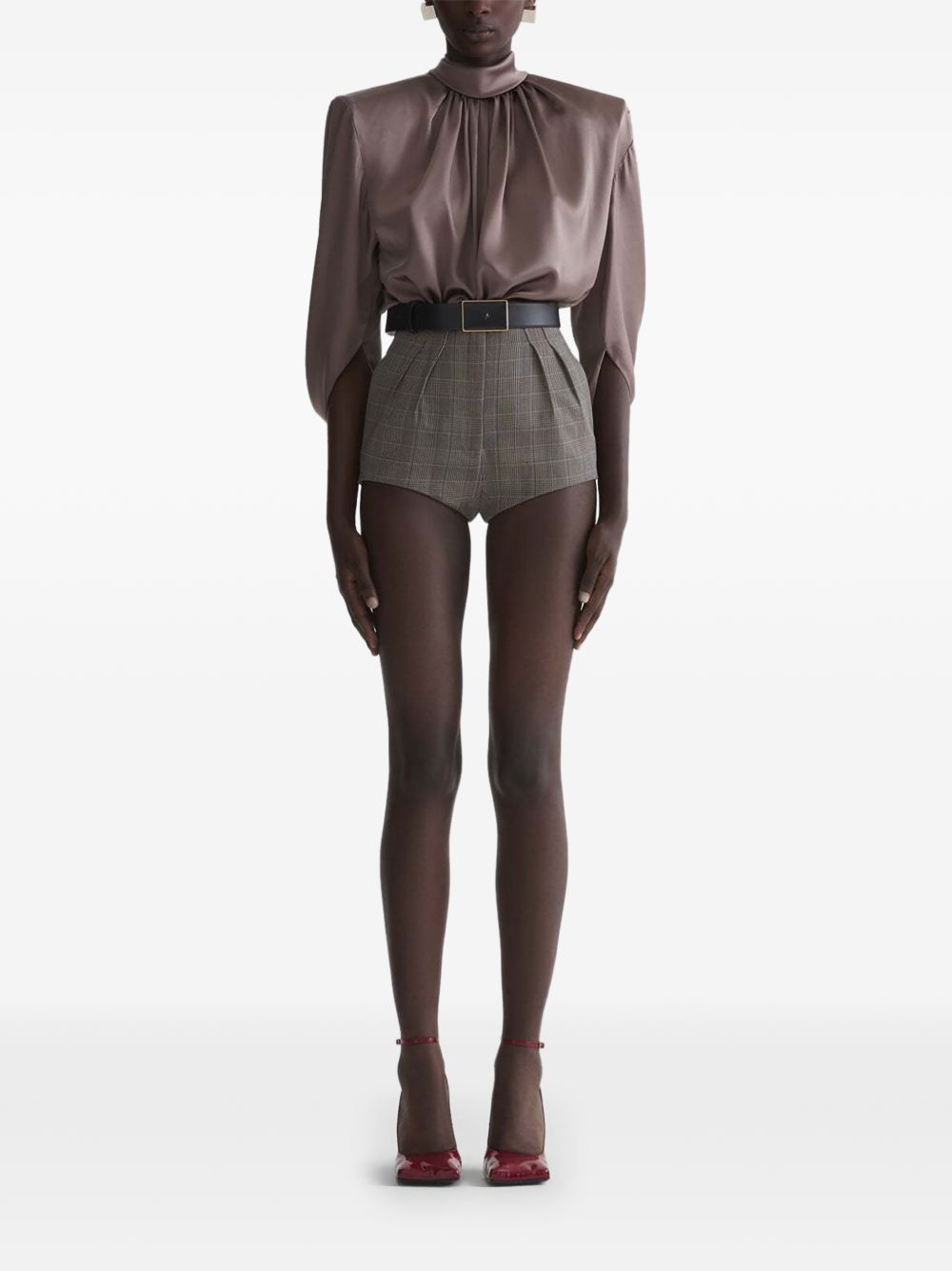 Shorts a quadri a vita alta in marrone Mugler - donna 