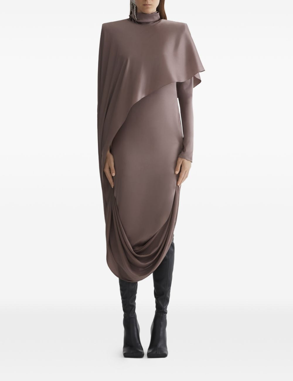 Abito drappeggiato collo alto in marrona taupe Mugler - donna 