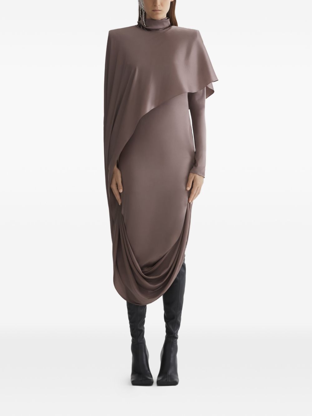Abito drappeggiato collo alto in marrona taupe Mugler - donna 
