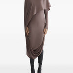 Abito drappeggiato collo alto in marrona taupe Mugler - donna 