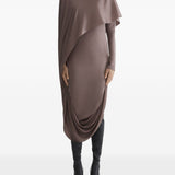Abito drappeggiato collo alto in marrona taupe Mugler - donna 