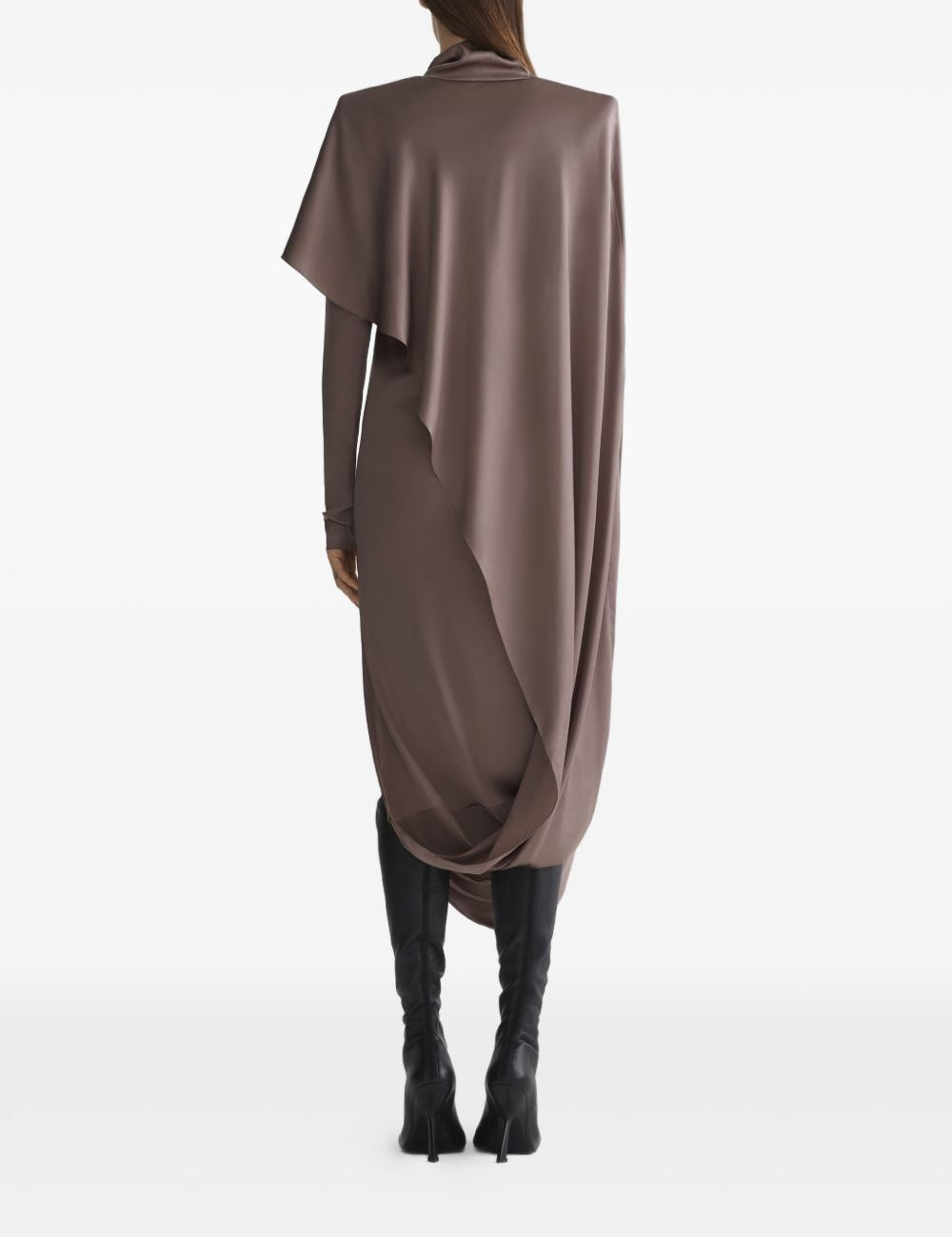 Abito drappeggiato collo alto in marrona taupe Mugler - donna 