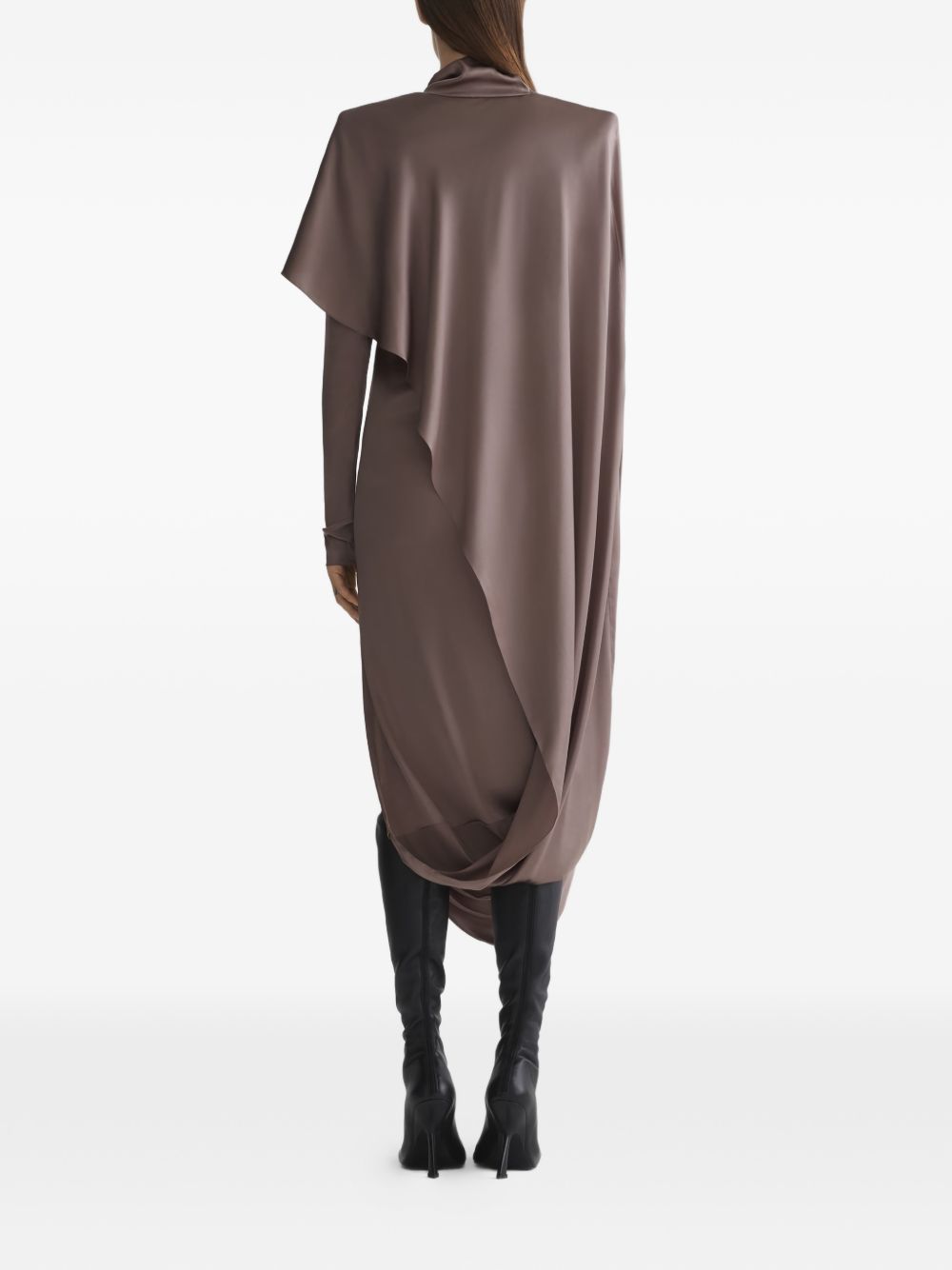 Abito drappeggiato collo alto in marrona taupe Mugler - donna 