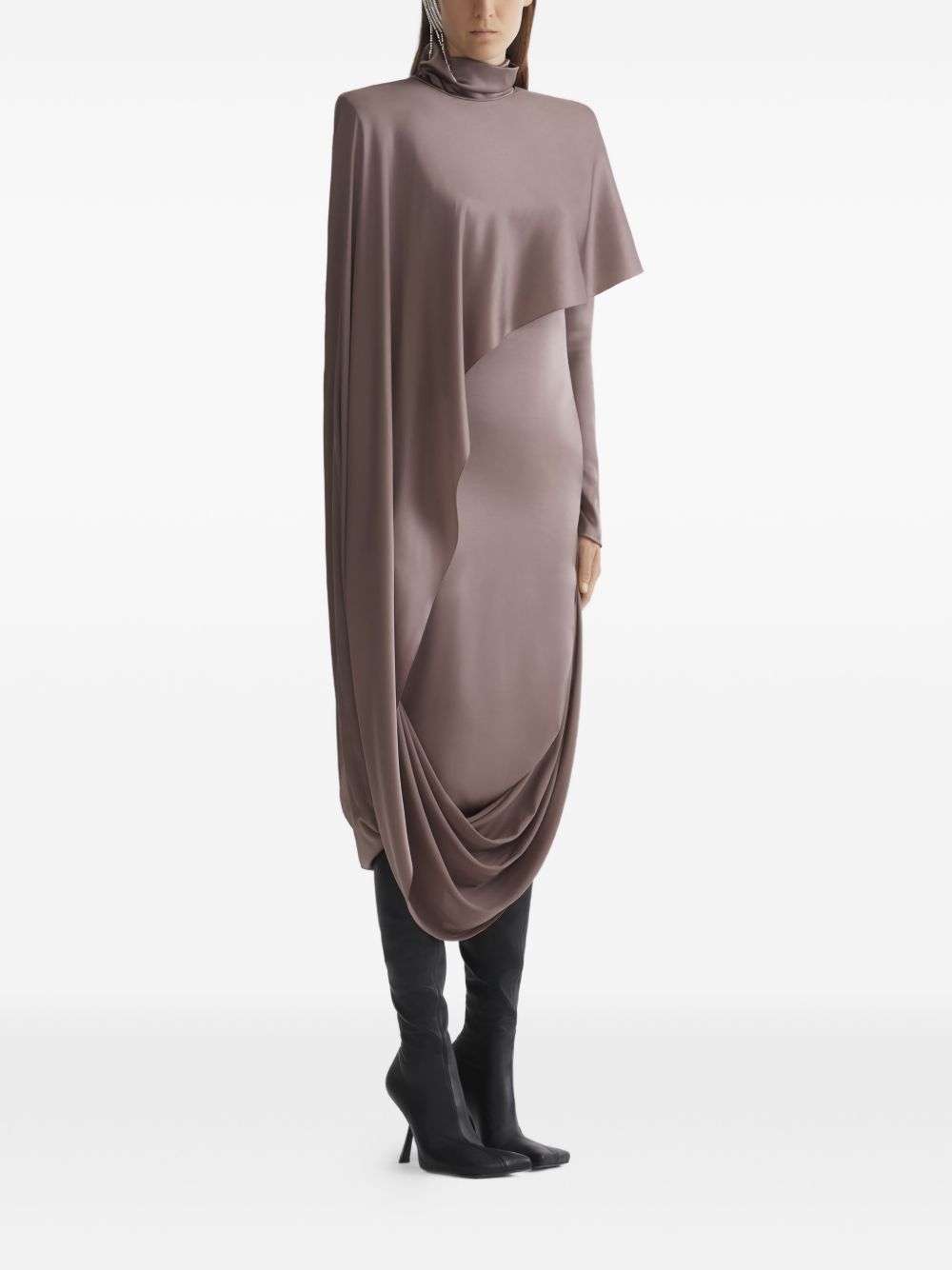 Abito drappeggiato collo alto in marrona taupe Mugler - donna 
