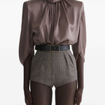 Blusa drappeggiata a collo alto in marrone Mugler - donna 