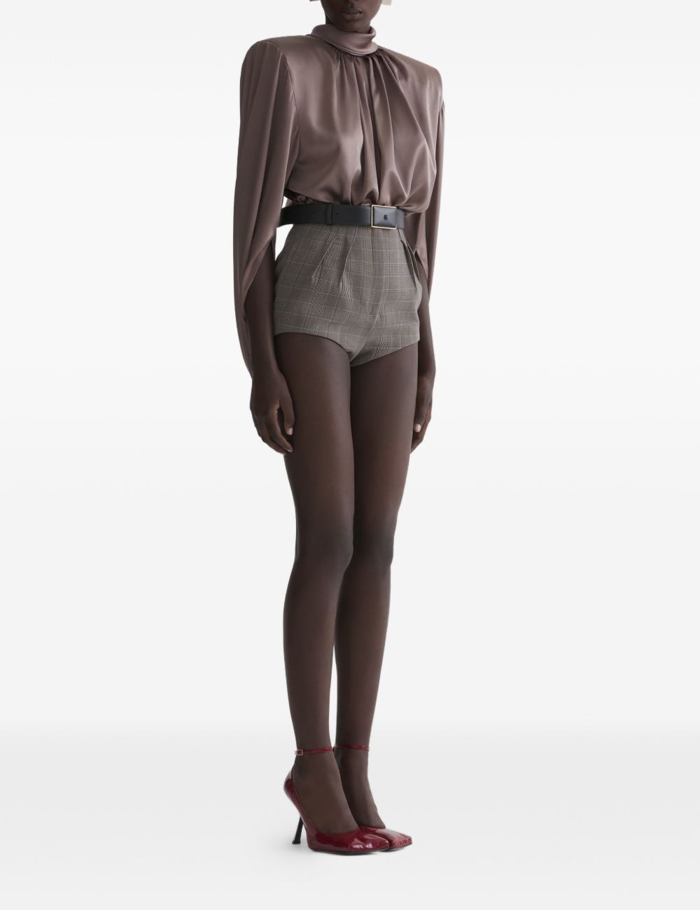 Blusa drappeggiata a collo alto in marrone Mugler - donna 