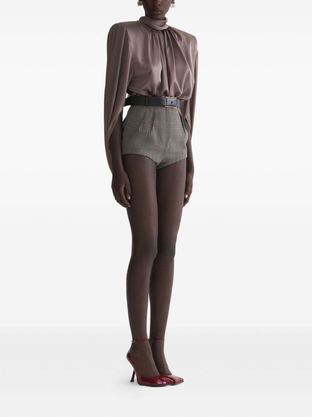 Blusa drappeggiata a collo alto in marrone Mugler - donna 