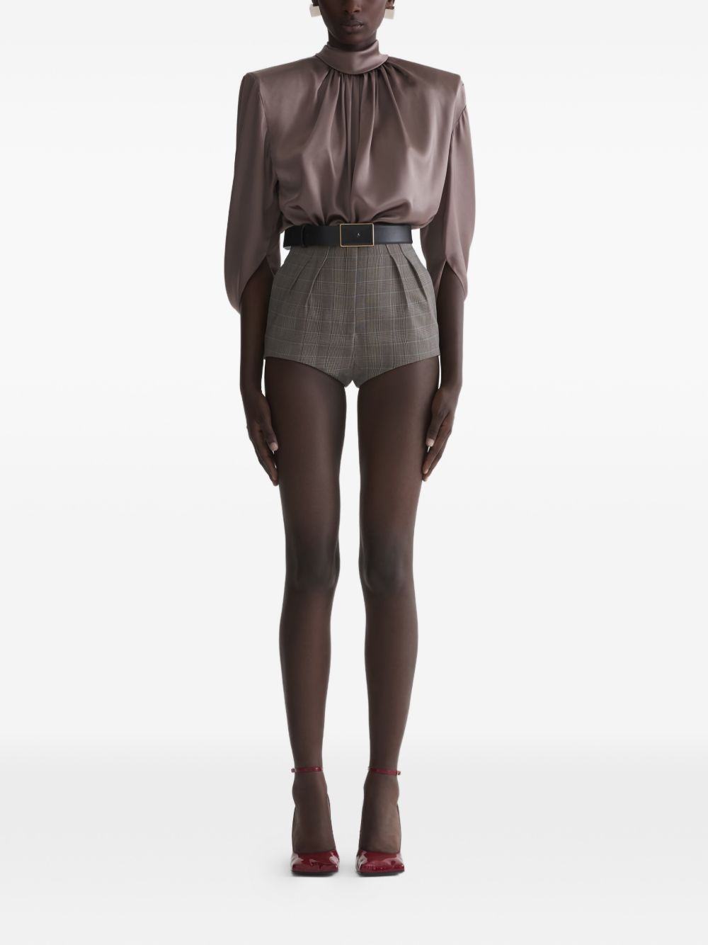 Blusa drappeggiata a collo alto in marrone Mugler - donna 