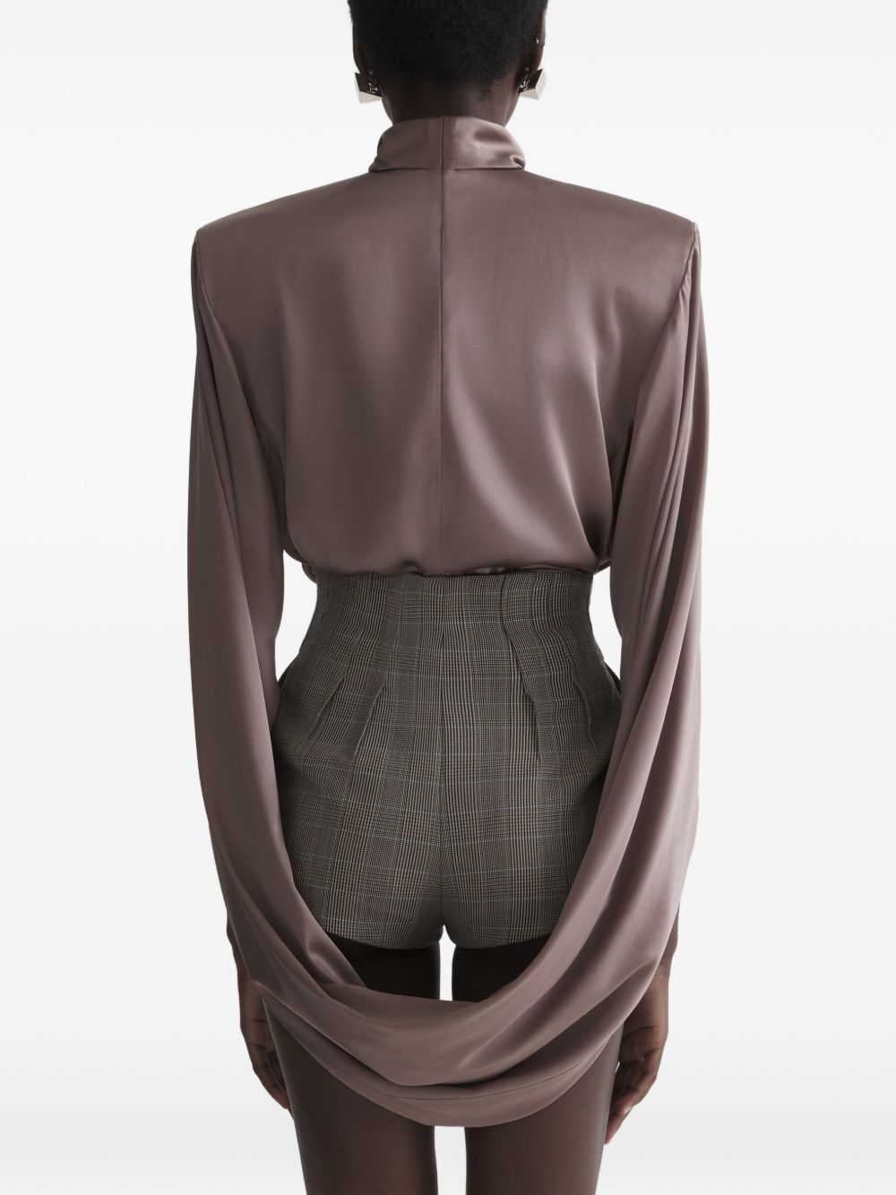 Blusa drappeggiata a collo alto in marrone Mugler - donna 