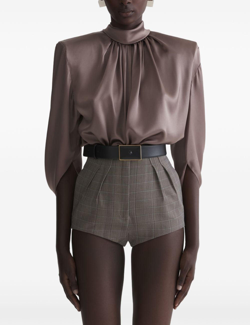 Blusa drappeggiata a collo alto in marrone Mugler - donna 