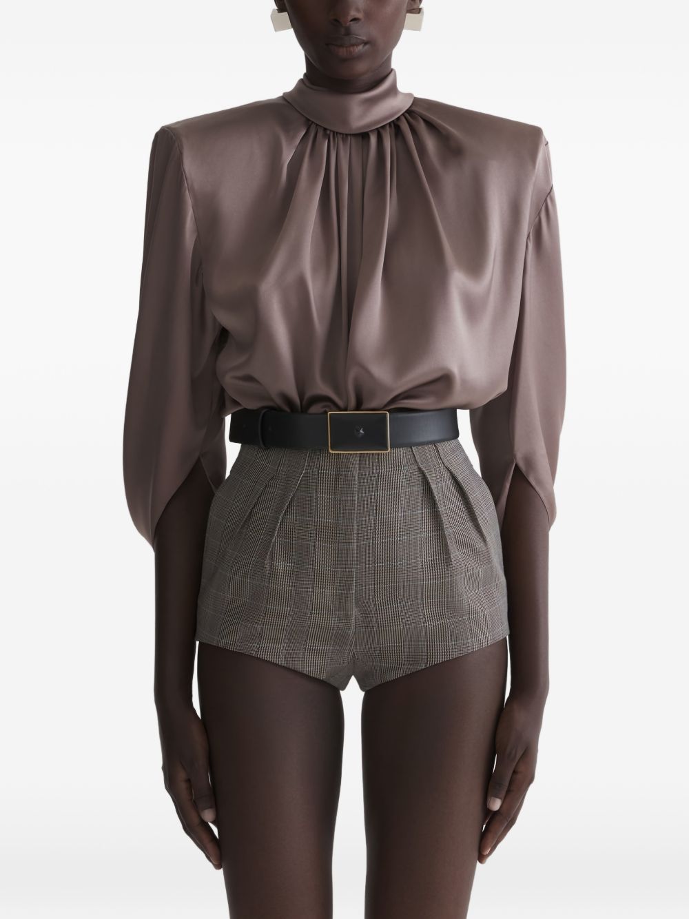 Blusa drappeggiata a collo alto in marrone Mugler - donna 