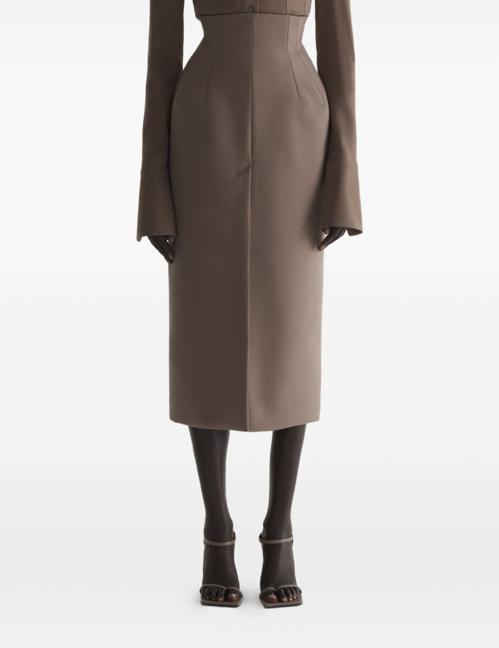 Gonna midi con cuciture in marrone Mugler - donna 