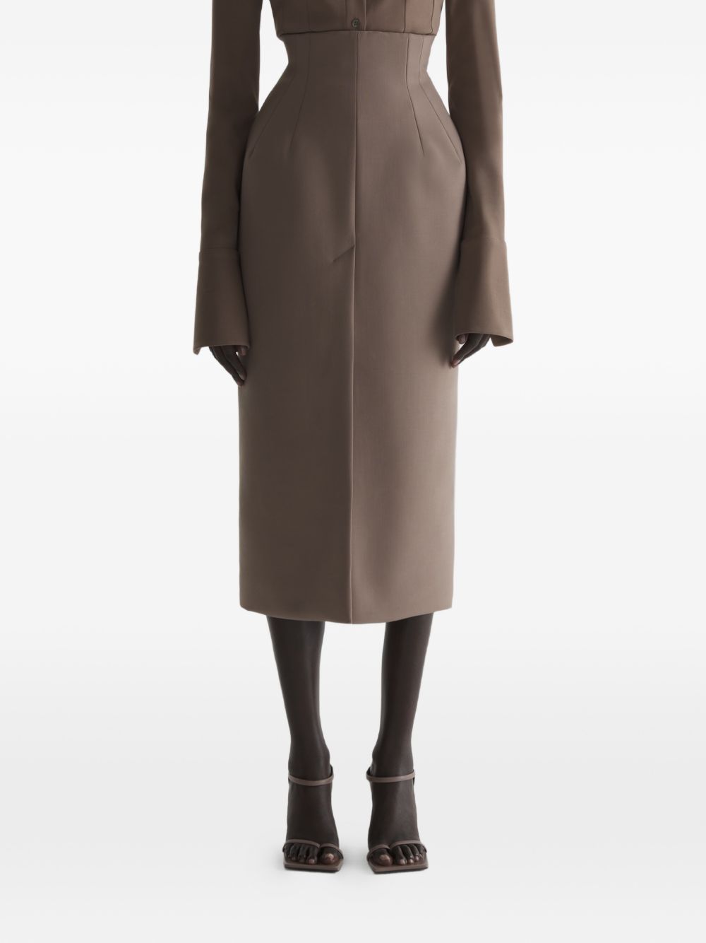 Gonna midi con cuciture in marrone Mugler - donna 
