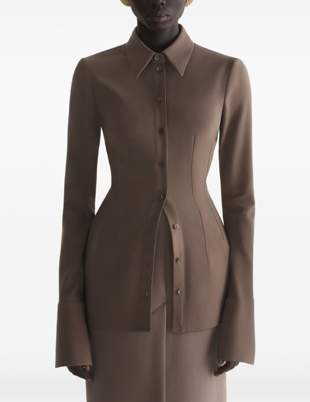 Camicia con colletto a punta in marrone Mugler - donna 