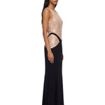 Abito maxi bicolore con paillettes in nero e beige Mugler - donna 