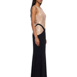 Abito maxi bicolore con paillettes in nero e beige Mugler - donna 