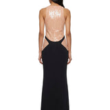 Abito maxi bicolore con paillettes in nero e beige Mugler - donna 