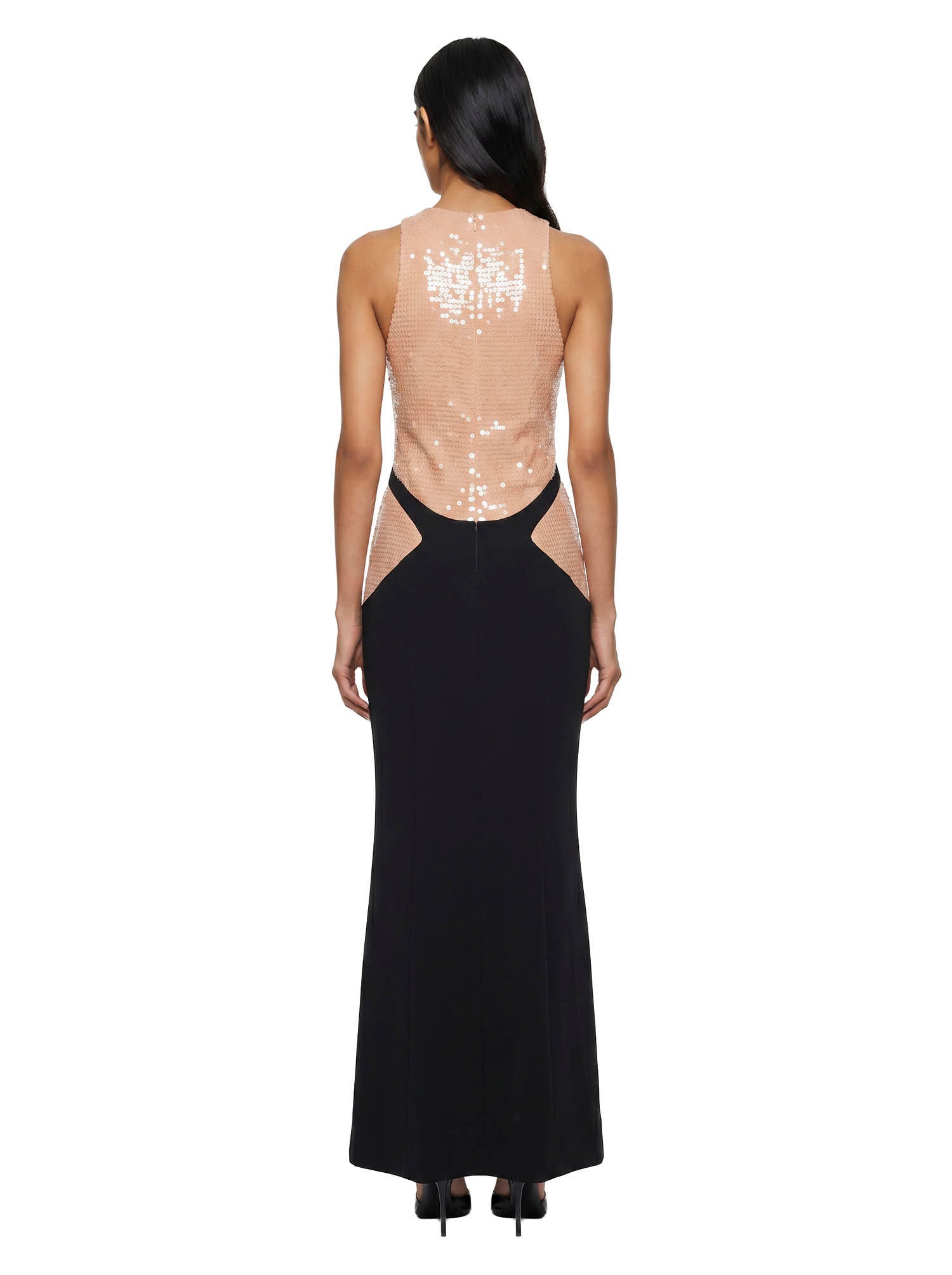 Abito maxi bicolore con paillettes in nero e beige Mugler - donna 