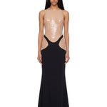 Abito maxi bicolore con paillettes in nero e beige Mugler - donna 