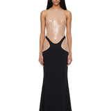 Abito maxi bicolore con paillettes in nero e beige Mugler - donna 