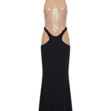 Abito maxi bicolore con paillettes in nero e beige Mugler - donna 