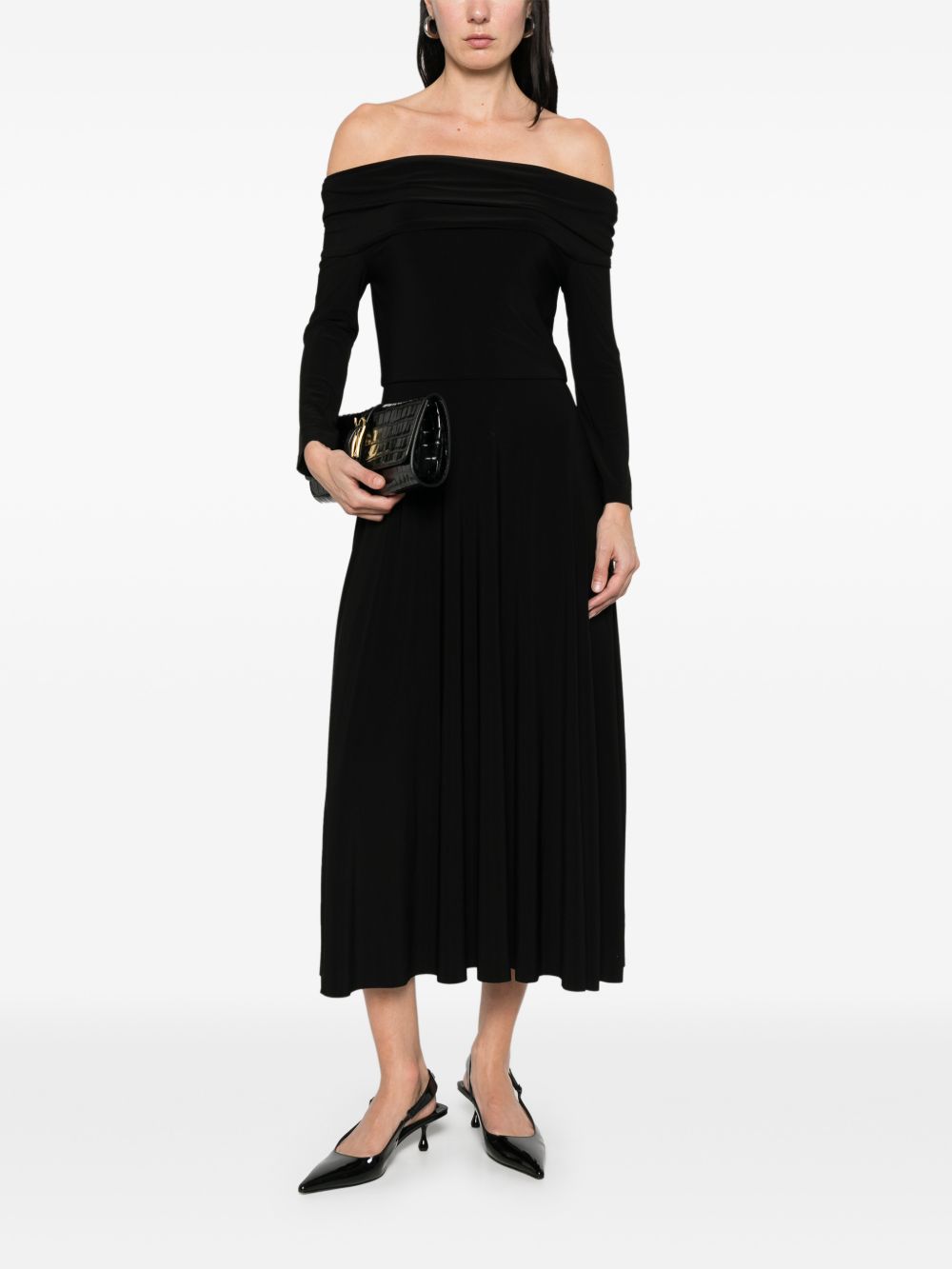 Abito midi a maniche lunghe con spalle scoperte in nero Norma kamali - donna 