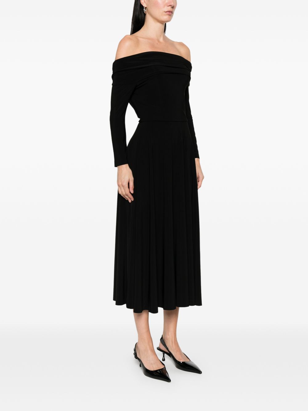 Abito midi a maniche lunghe con spalle scoperte in nero Norma kamali - donna 