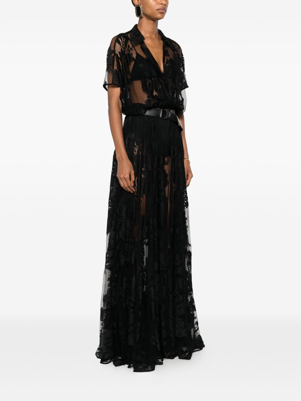ABITO CON CINTURA IN PIZZO IN NERO NORMA KAMALI - DONNA 