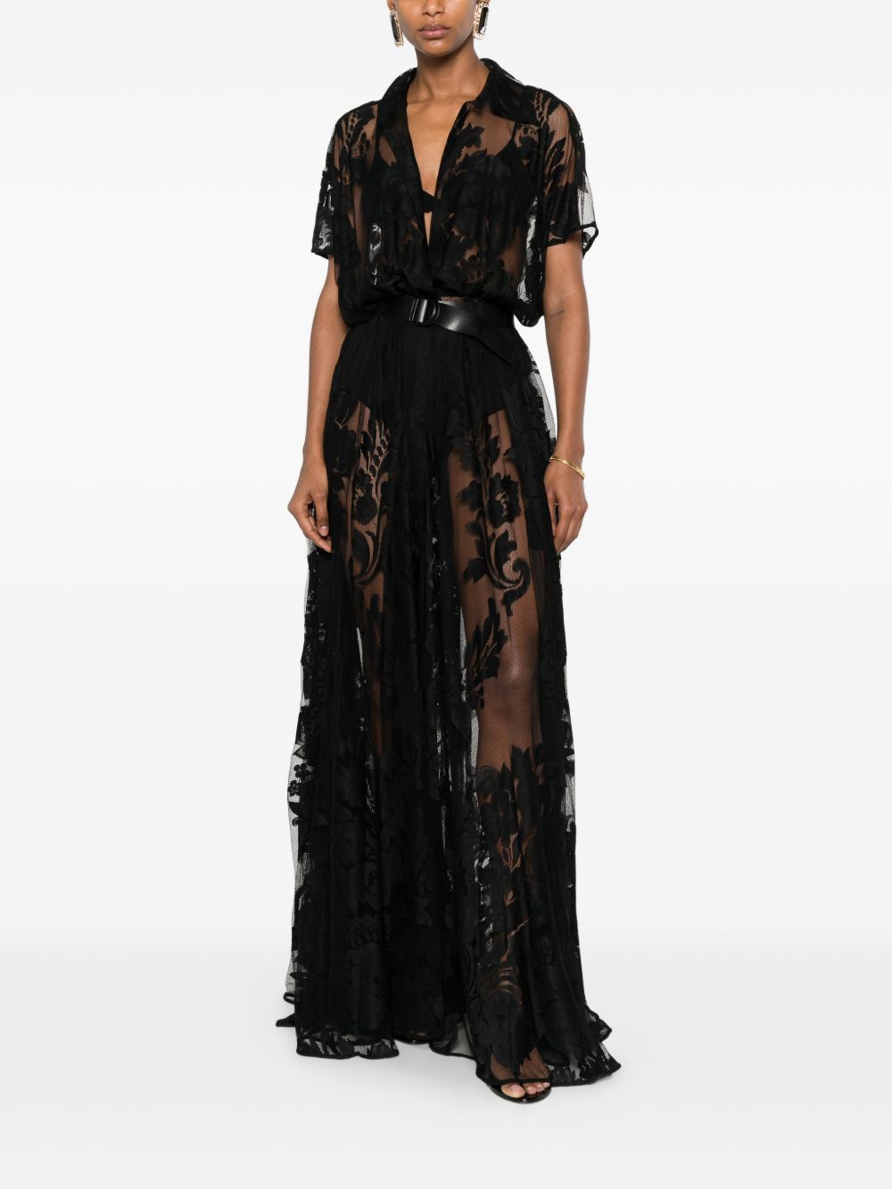 ABITO CON CINTURA IN PIZZO IN NERO NORMA KAMALI - DONNA 