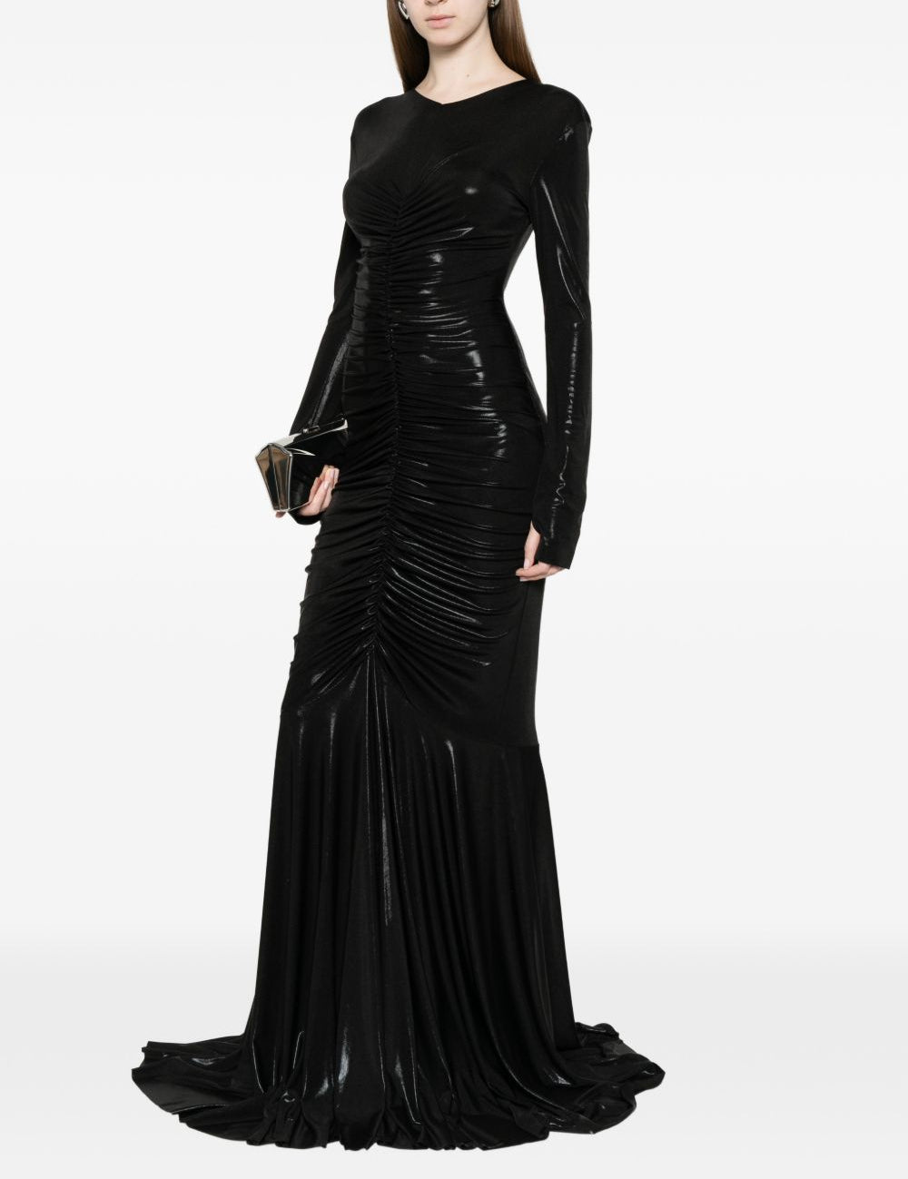 Abito maxi con ruches in nero Norma Kamali - donna 