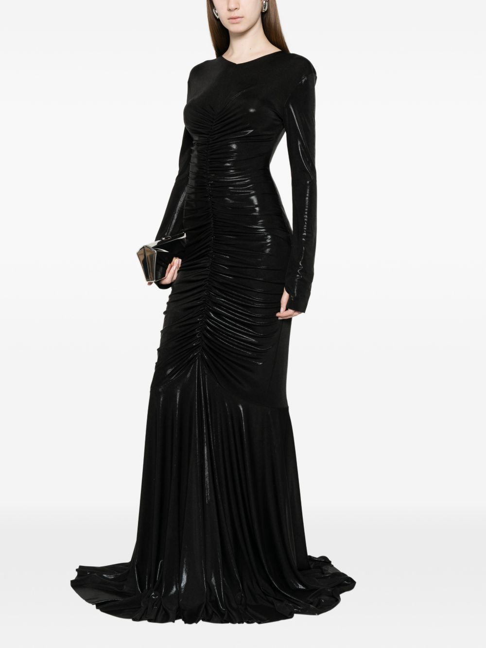 Abito maxi con ruches in nero Norma Kamali - donna 