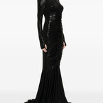 Abito maxi con ruches in nero Norma Kamali - donna 