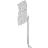 Abito mini drappeggiato in argento Norma Kamali - donna 